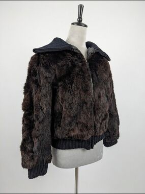 Vintage Split End Ltd. 100% Genuine Rabbit Fur Cropped Bomber Jacket